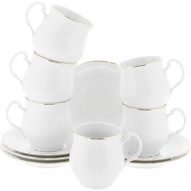 Чашка для чая 250 мл (6 шт) с блюдцем декор Отводка золото