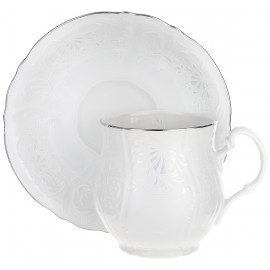 Чашка для чая 250 мл с блюдцем декор Деколь отводка платина
