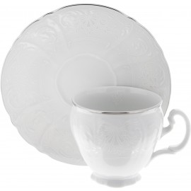 Чашка с блюдцем 140 мм (6 шт) декор Деколь отводка платина