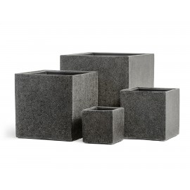 Кашпо Effectory Stone, 40х40х40 см, Куб тёмно-серый камень