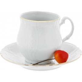 Чашка для чая 310 мл с блюдцем декор Отводка золото