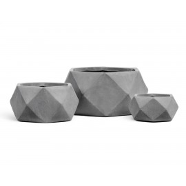 Кашпо ERGO Rombo низкая чаша-многогранник светло-серый камень д-41, в-21 см
