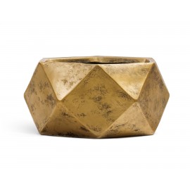 Кашпо ERGO Rombo, диаметр 30 см, высота 15 см, низкая чаша-многогранник состаренное золото