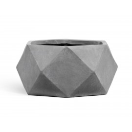 Кашпо ERGO Rombo, диаметр 30 см, высота 15 см, низкая чаша-многогранник светло-серый камень
