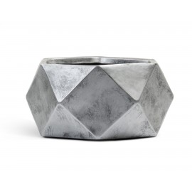 Кашпо ERGO Rombo, диаметр 30 см, высота 15 см, низкая чаша-многогранник состаренное серебро