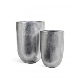Кашпо Effectory Metal, высота 55 см, диаметр 36 см, высокий конус-чаша серебро