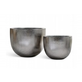 Кашпо Effectory Metal, высота 48 см, диаметр 60 см, низкая конус-чаша стальное серебро