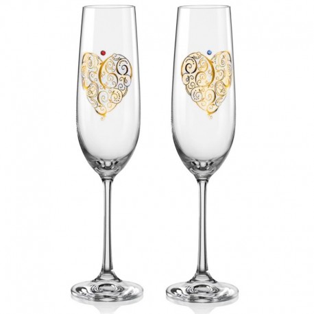 Бокалы для шампанского Виола 40729/S1304 свадебный кружевное сердце/страза 190 мл. 2 шт. Crystalex Bohemia