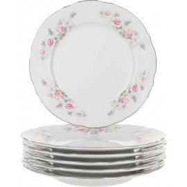 Тарелка десертная 19 см декор Бледные розы отводка платина