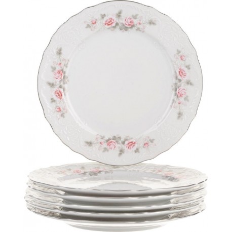 Тарелка мелкая 21 см декор Бледные розы отводка платина
