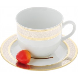 Чашка с блюдцем 155 мм Опал декор Широкий кант платина золото