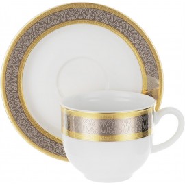 Чашка с блюдцем 135 мм Опал декор Широкий кант платина золото